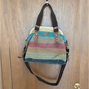 Large Multi-Color Stripe Crossbody Tote Bag